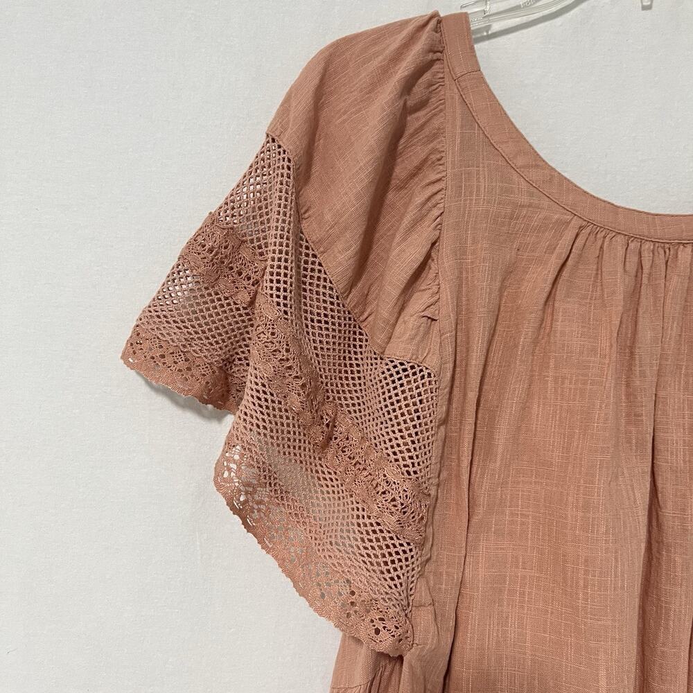 Old Navy Gauze Dress Peach Flutter Crochet Sleeves Women Large Pockets Cotton - Picture 2 of 13